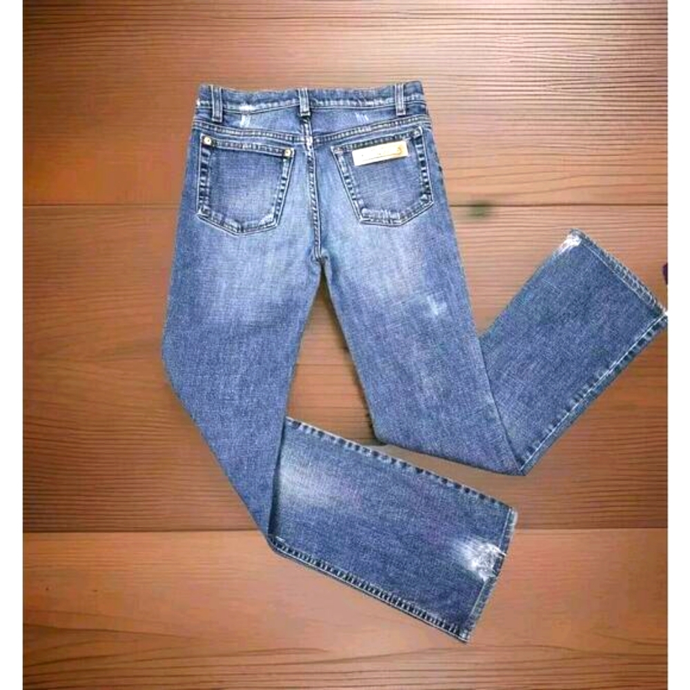 Roberto Cavalli Women's Distressed Denim Logo Flare Leg Jeans Size 28